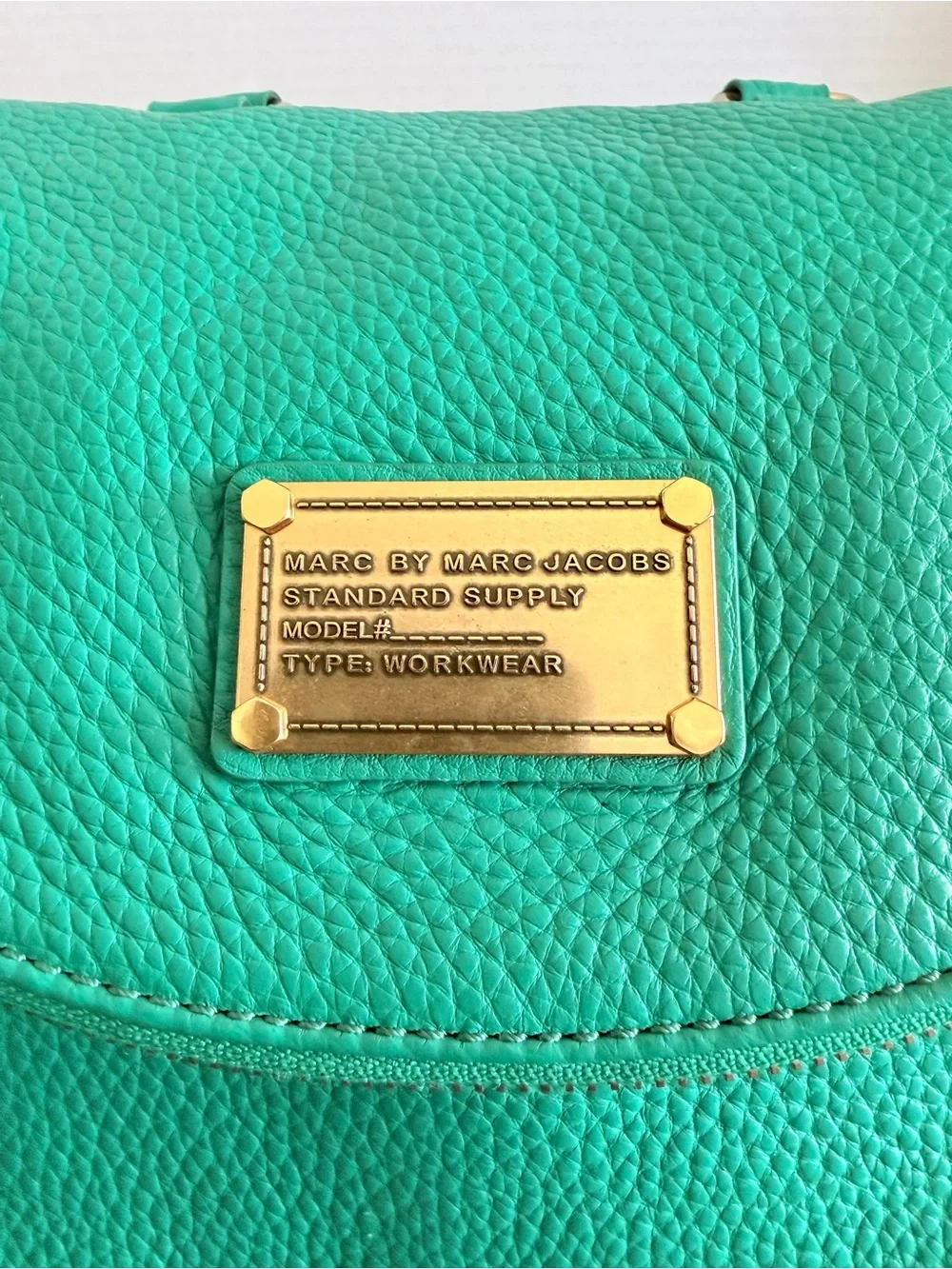 Marc Jacobs Green Pebbled Leather Backpack Top Handle Bag with Gold Plate Zip
